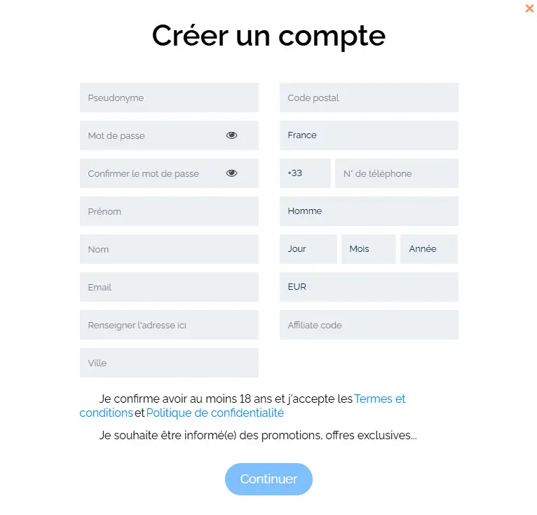 Processus d'inscription KASINO KLUB CASINO